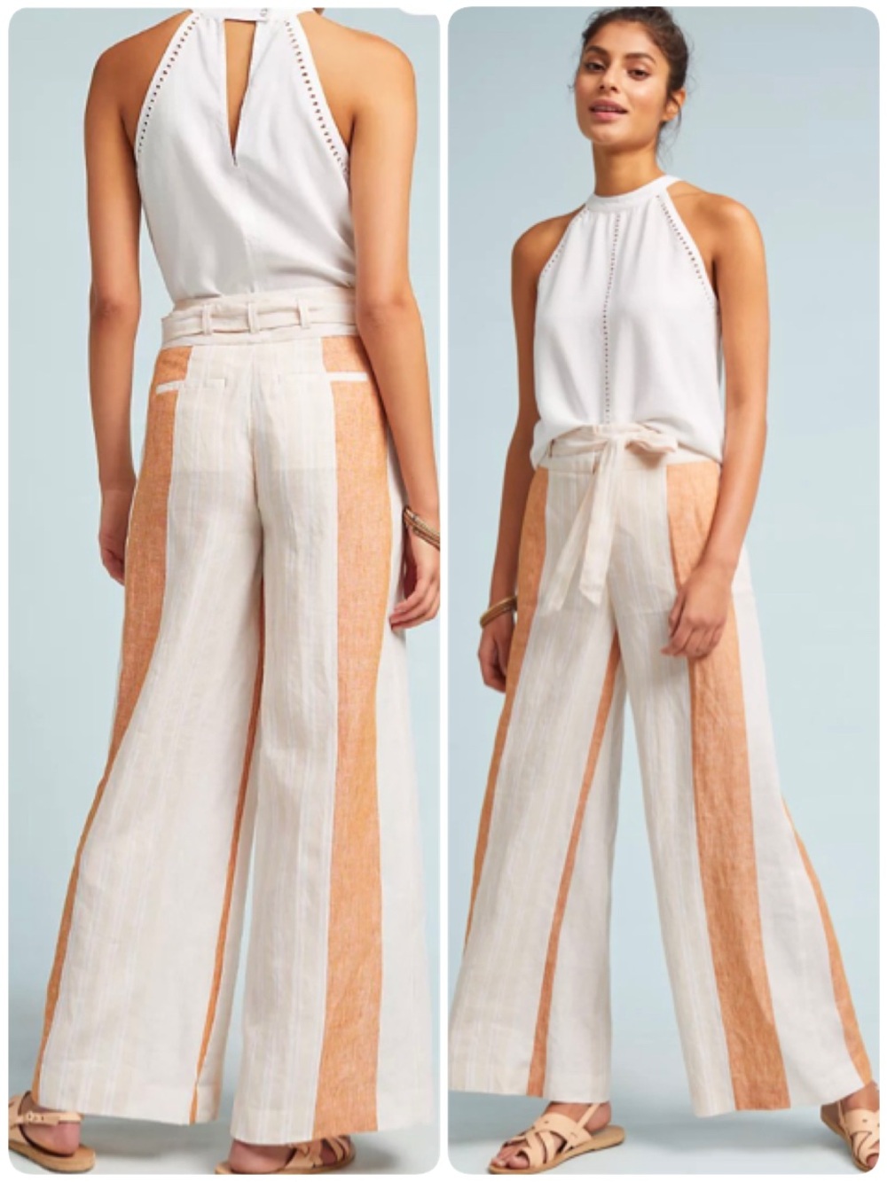 Ett:twa by Anthropologie Striped Wide-Leg Linen Pants Size 2 High Waist [CH]